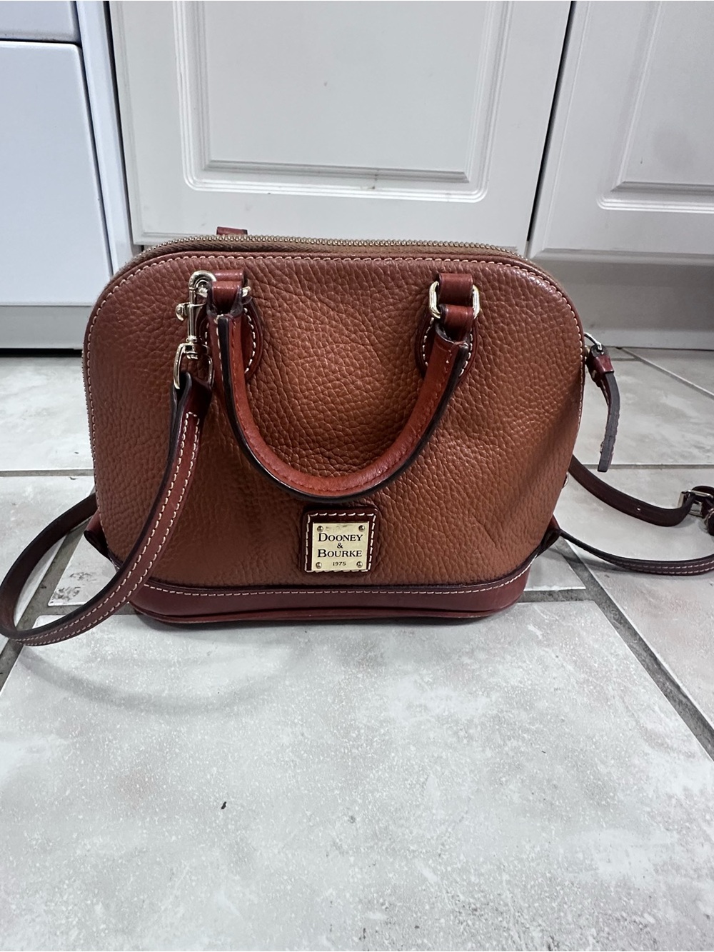 Dooney & Bourke Brown Pebbled Leather Satchel Crossbody Bag